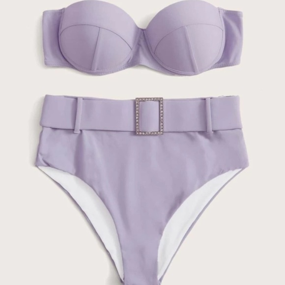 NEW PURPLE SWIM SUIT WITH CRYSTAL BELT SIZE MEDIUM - Picture 5 of 7